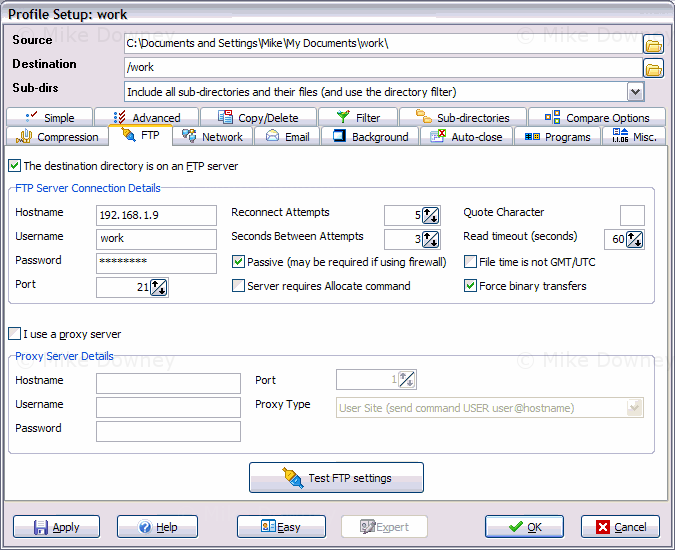 Setting up SyncBack