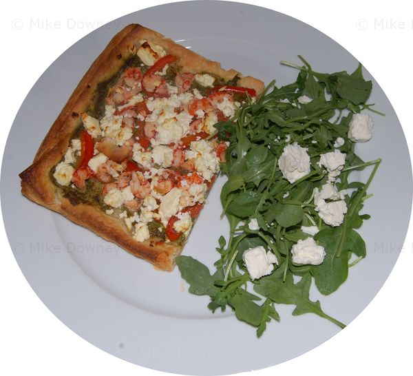 Crayfish and salsa verde tart