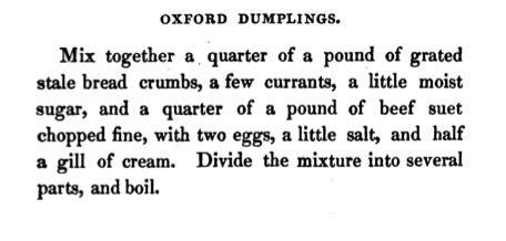 Oxford Dumplings, The Art Of Cookery (Mollard 1836)