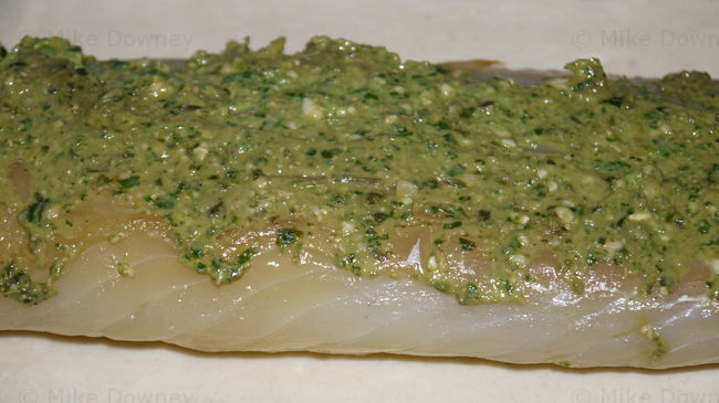 Smoked Cod with pesto sauce